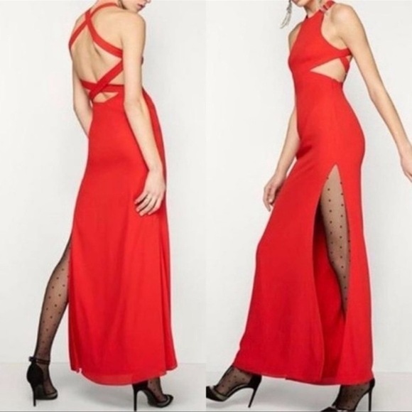 Fame And Partners Women’s Axis Maxi Dress Formal Evening Criss Cross Back Red 0 - Picture 1 of 11